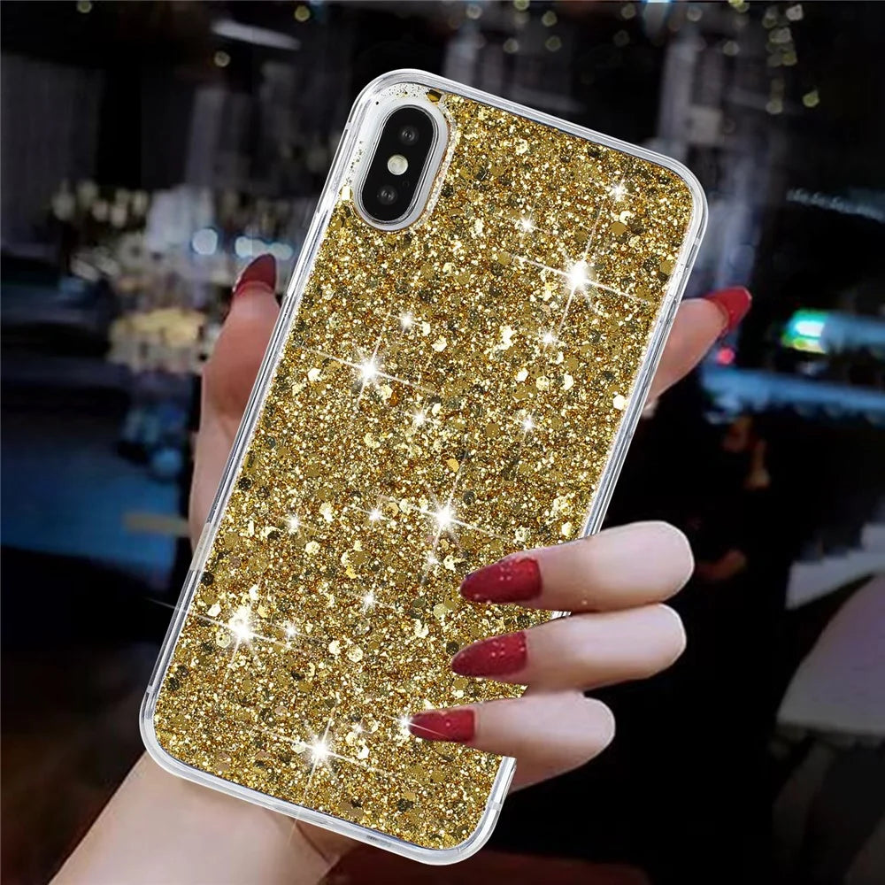 For iPhone X / XS Max Cell Phone Cover Sparkle Epoxy Drop Proof TPU Case - Gold - 4