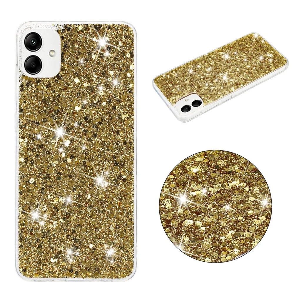 Phone Protector for Samsung Galaxy A05 4G Case Epoxy Glittery Powder TPU Phone Cover - Gold - 4