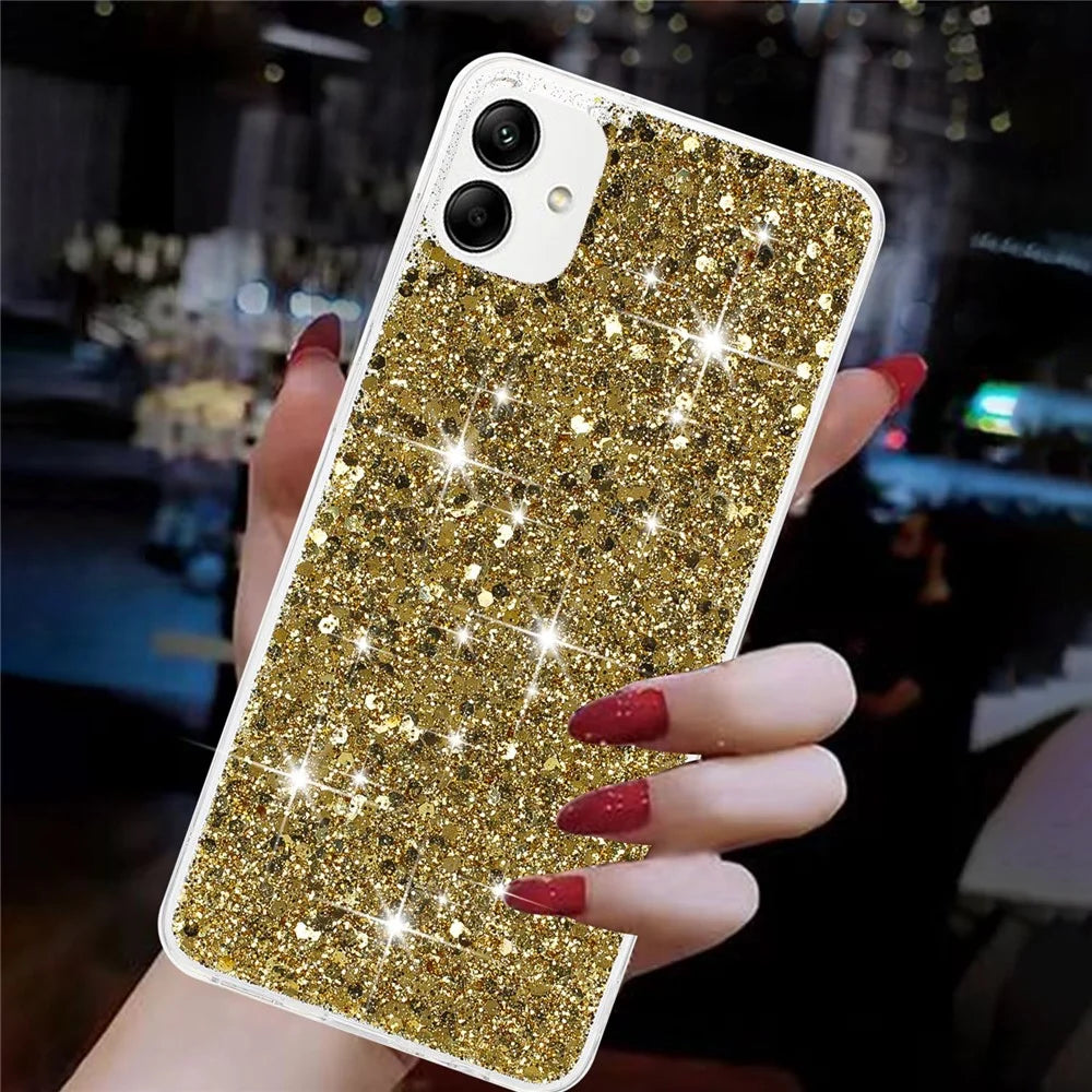 Phone Protector for Samsung Galaxy A05 4G Case Epoxy Glittery Powder TPU Phone Cover - Gold - 5