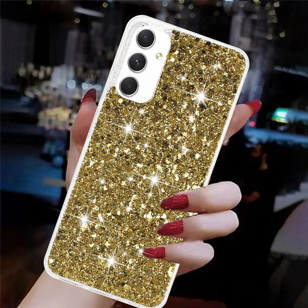 For Samsung Galaxy A05s 4G Case TPU Phone Shell Epoxy Glittery Powder Phone Cover - Gold - 4