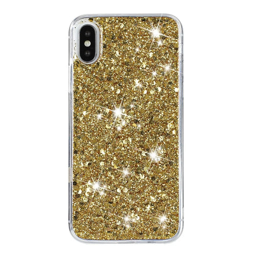 For iPhone X / XS Case Epoxy Phone Protective Cover Glittery Powder TPU Phone Shell - Gold - 1
