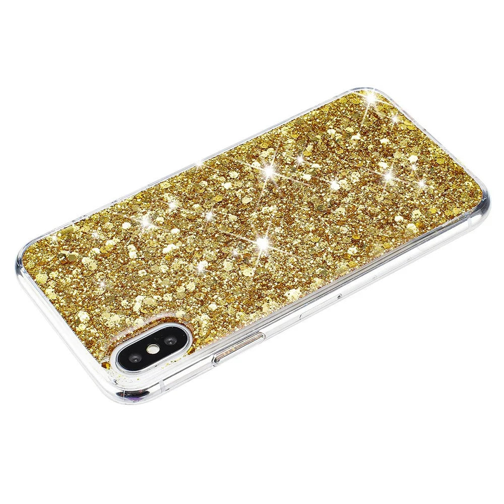 For iPhone X / XS Case Epoxy Phone Protective Cover Glittery Powder TPU Phone Shell - Gold - 2