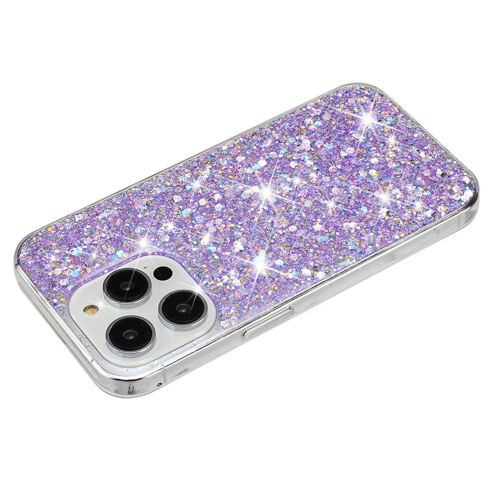 For iPhone 15 Pro Anti-Scratch TPU Phone Case Epoxy Glittery Powder Phone Cover - Purple - 3