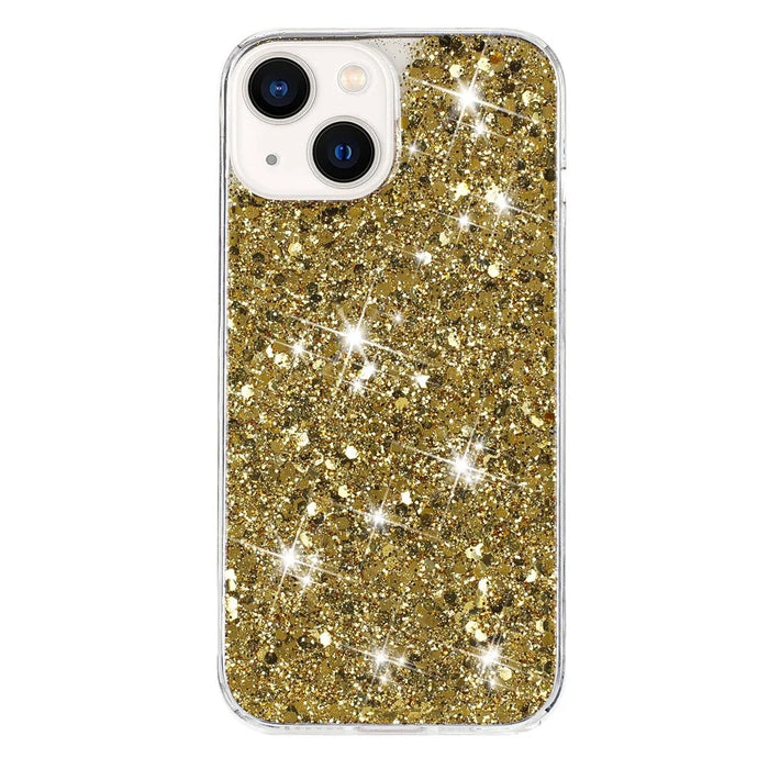 For iPhone 15 Back Protector Case Sparkle Epoxy Cell Phone TPU Cover - Gold - 1
