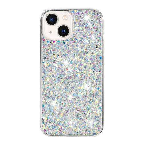 For iPhone 15 Plus Cover Epoxy Glittery Powder Phone Shell TPU Phone Case - White - 1
