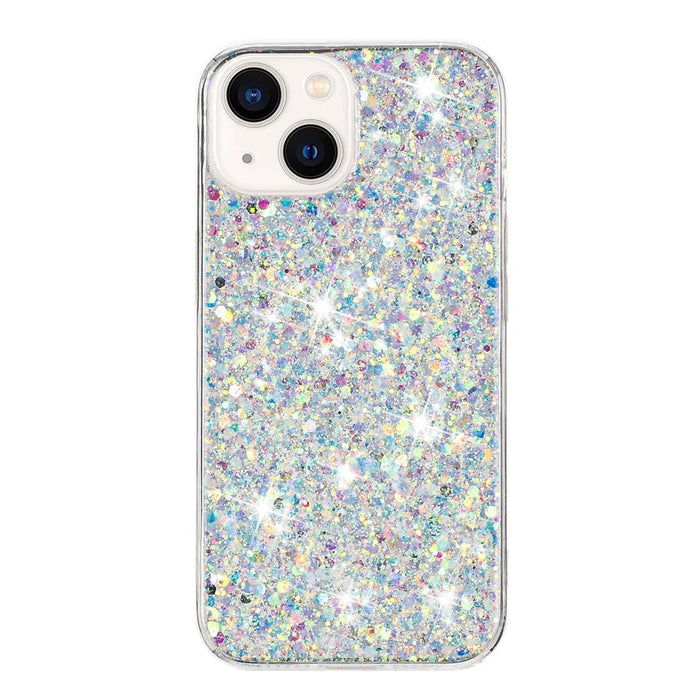 For iPhone 15 Plus Cover Epoxy Glittery Powder Phone Shell TPU Phone Case - White - 1