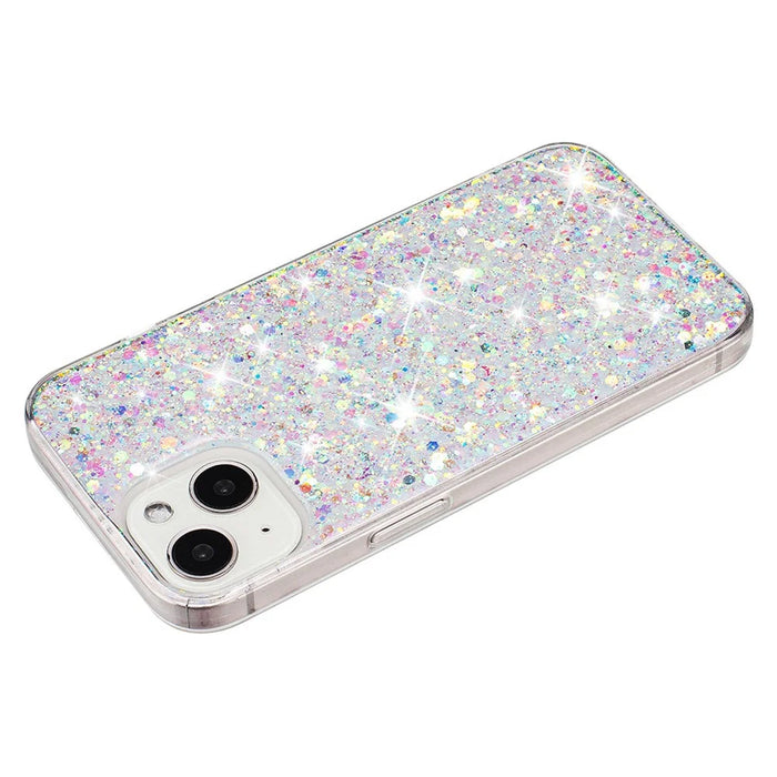 For iPhone 15 Plus Cover Epoxy Glittery Powder Phone Shell TPU Phone Case - White - 2