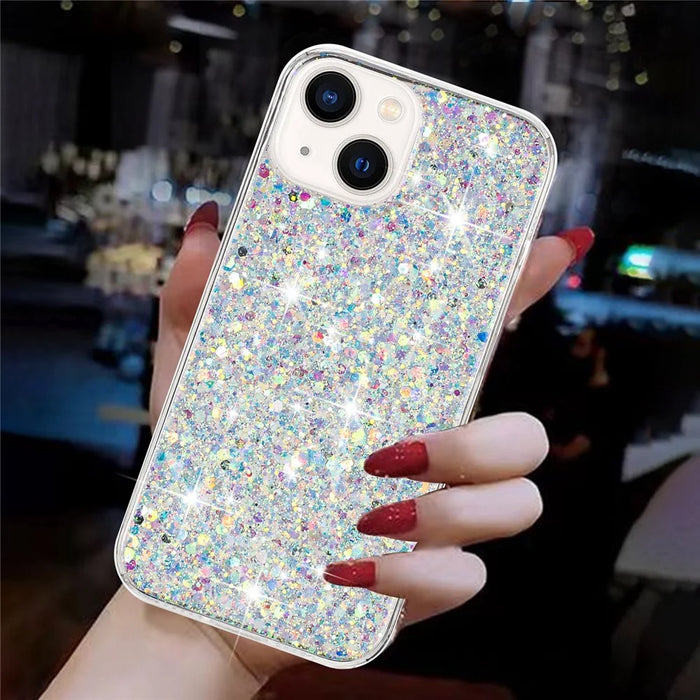 For iPhone 15 Plus Cover Epoxy Glittery Powder Phone Shell TPU Phone Case - White - 4