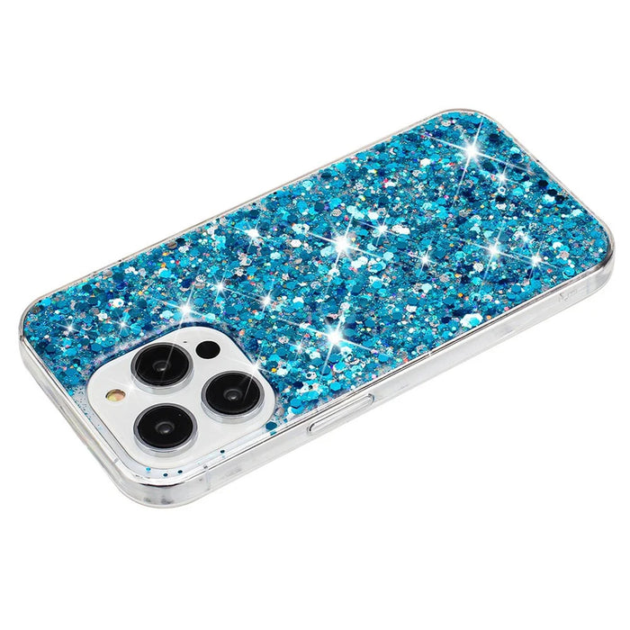 For iPhone 14 Pro Max Epoxy TPU Phone Case Shell Glittery Mobile Phone Cover - Blue - 3