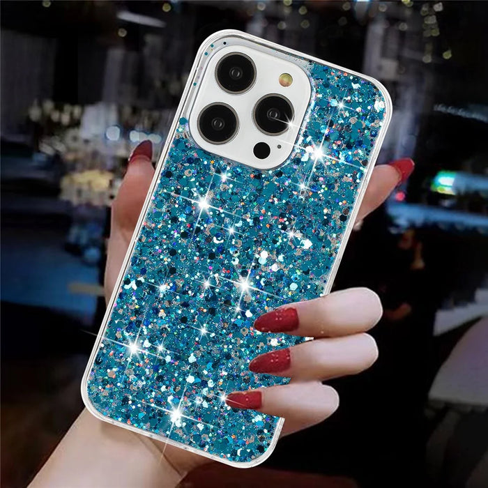 For iPhone 14 Pro Max Epoxy TPU Phone Case Shell Glittery Mobile Phone Cover - Blue - 5