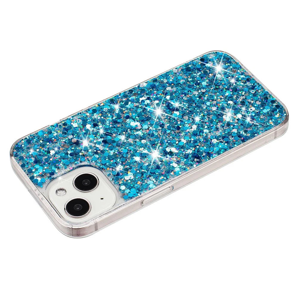Phone Case for iPhone 14 Glittery Powder Decor Epoxy TPU Slim-Fit Phone Cover - Blue - 2