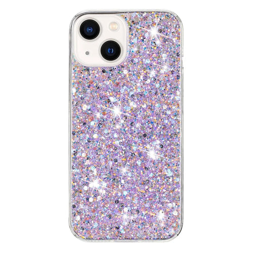 For iPhone 13 Case Epoxy TPU Phone Back Cover Anti-scratch Glittery Powder Phone Shell - Purple - 1