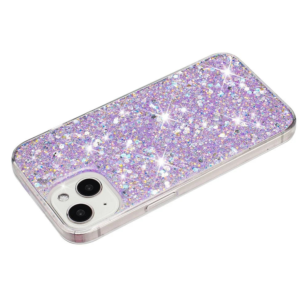 For iPhone 13 Case Epoxy TPU Phone Back Cover Anti-scratch Glittery Powder Phone Shell - Purple - 2