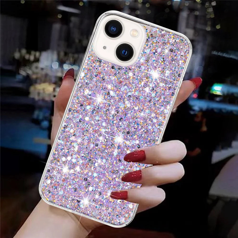For iPhone 13 Case Epoxy TPU Phone Back Cover Anti-scratch Glittery Powder Phone Shell - Purple - 4