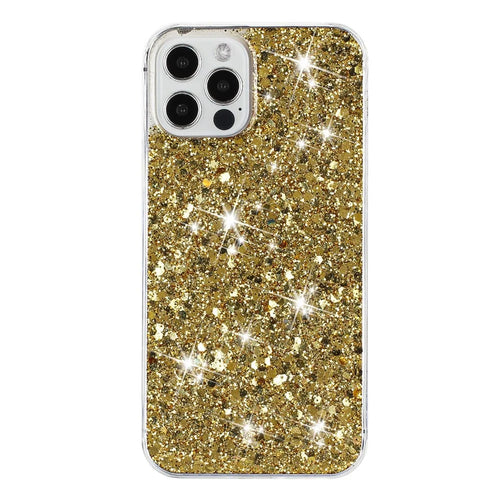 For iPhone 12 Pro Max Cases Anti-Scratch Phone Cover Epoxy Glittery Powder Decor TPU Phone Shell - Gold - 1