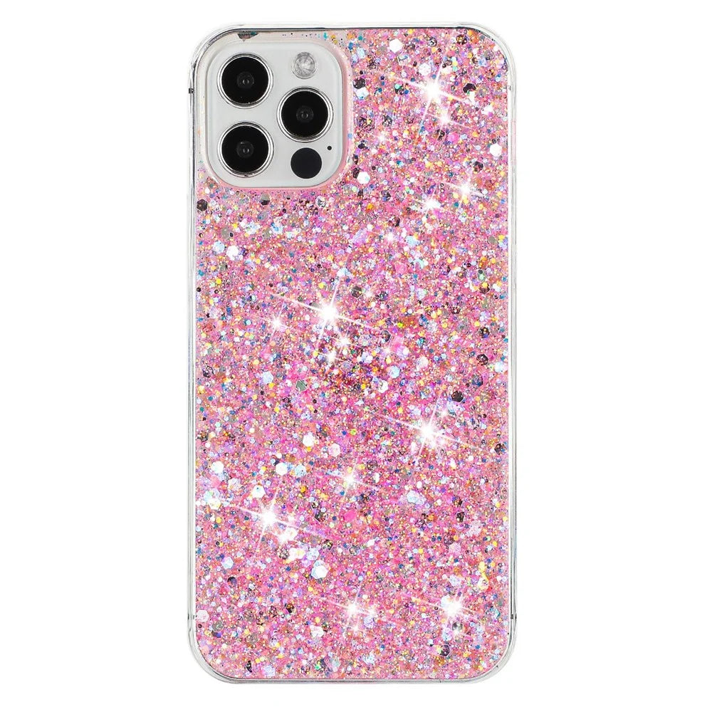 For iPhone 12 / 12 Pro 6.1 inch Dustproof TPU Phone Cases Glittery Powder Decor Phone Cover Epoxy Shell - Pink - 1