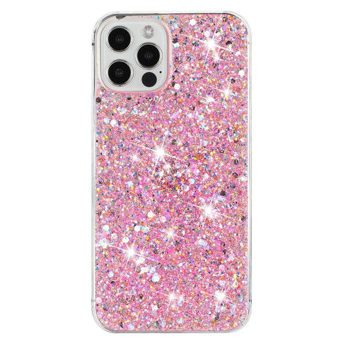For iPhone 12 / 12 Pro 6.1 inch Dustproof TPU Phone Cases Glittery Powder Decor Phone Cover Epoxy Shell - Pink - 1