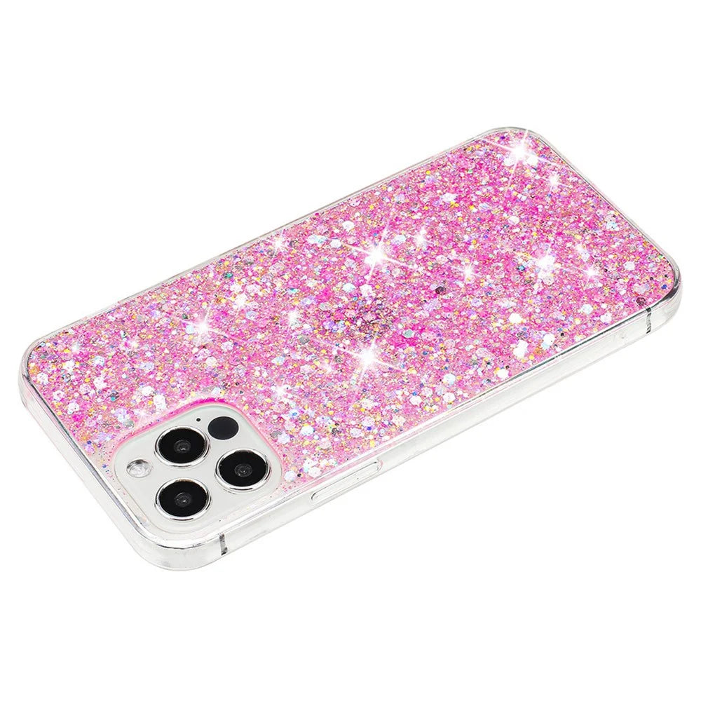 For iPhone 12 / 12 Pro 6.1 inch Dustproof TPU Phone Cases Glittery Powder Decor Phone Cover Epoxy Shell - Pink - 2