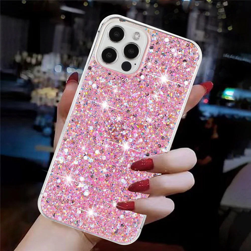 For iPhone 12 / 12 Pro 6.1 inch Dustproof TPU Phone Cases Glittery Powder Decor Phone Cover Epoxy Shell - Pink - 4