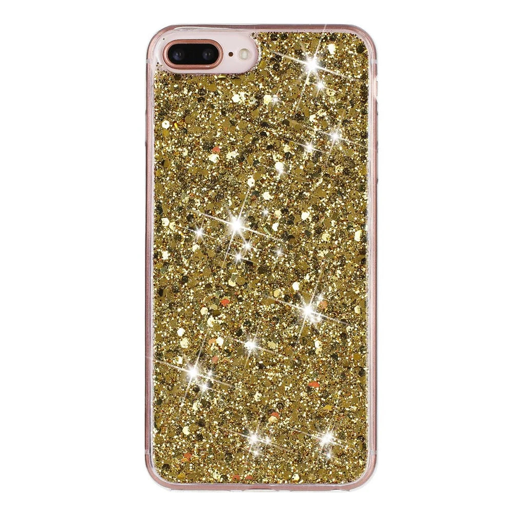 For iPhone 6 Plus / 7 Plus / 8 Plus 5.5 inch Glittery Powder Decor Phone Cover Epoxy TPU Phone Case - Gold - 1