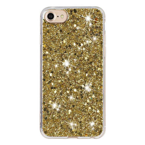 For iPhone 6 / 7 / 8 / SE (2020) (2022) Epoxy TPU Phone Case Shockproof Glittery Powder Decor Phone Cover - Gold - 1