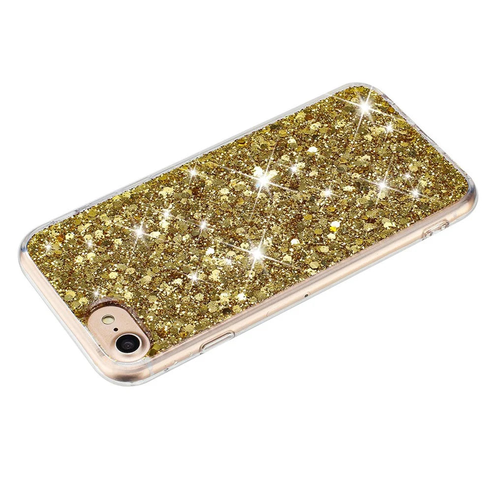 For iPhone 6 / 7 / 8 / SE (2020) (2022) Epoxy TPU Phone Case Shockproof Glittery Powder Decor Phone Cover - Gold - 2