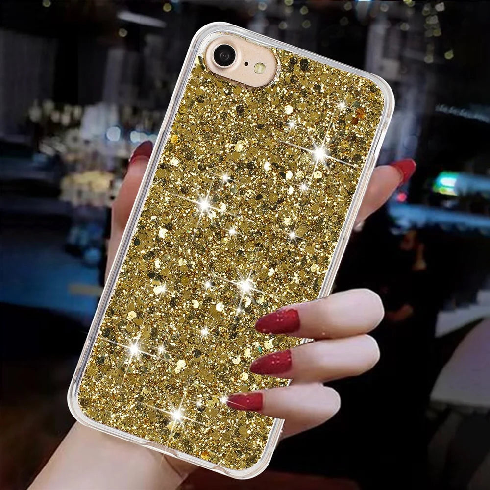 For iPhone 6 / 7 / 8 / SE (2020) (2022) Epoxy TPU Phone Case Shockproof Glittery Powder Decor Phone Cover - Gold - 4