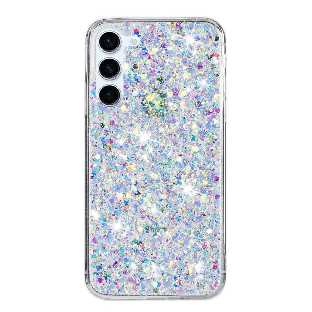 For Samsung Galaxy S23 Bump Proof Back Case Sparkle Epoxy Cell Phone TPU Cover - White - 1