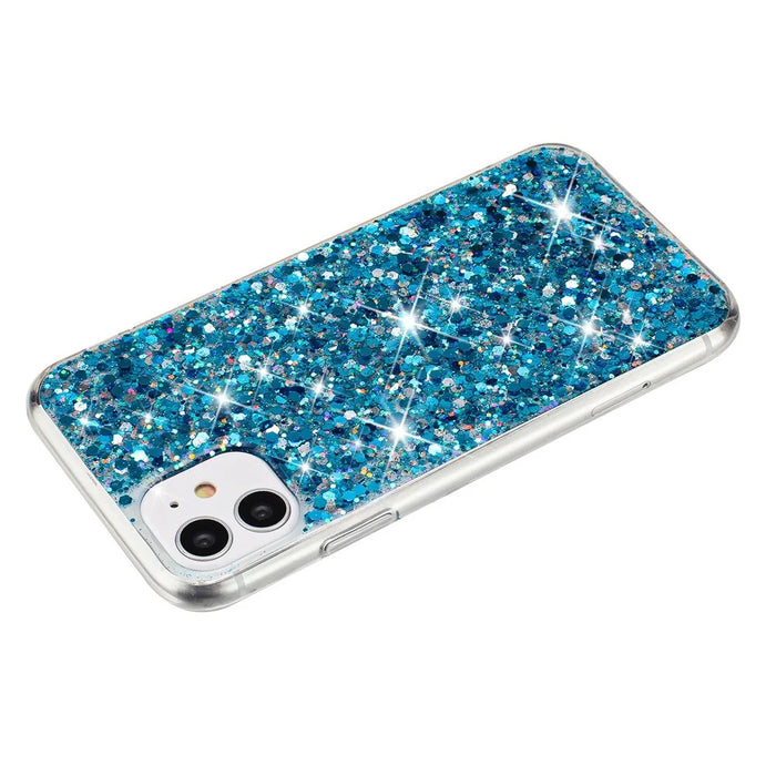 For iPhone 11 Phone Case Slim-Fit Glittery Powder Decor Phone Cover Epoxy TPU Phone Shell - Blue - 2