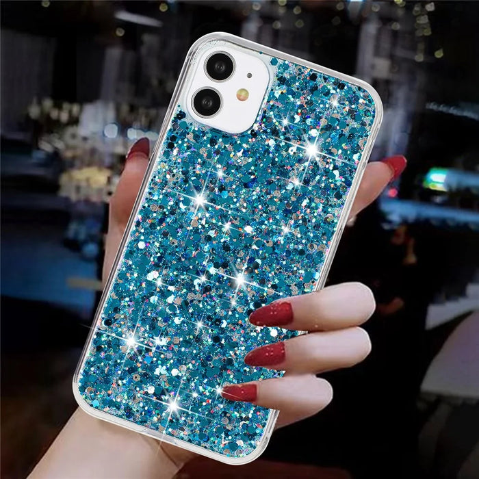 For iPhone 11 Phone Case Slim-Fit Glittery Powder Decor Phone Cover Epoxy TPU Phone Shell - Blue - 4