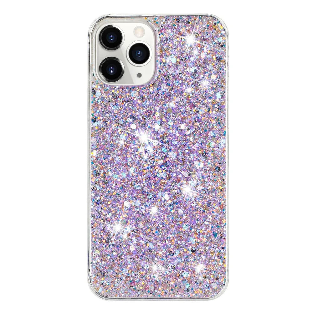 For iPhone 11 Pro Max Back Case Sparkle Epoxy Cell Phone Flexible TPU Cover - Purple - 1