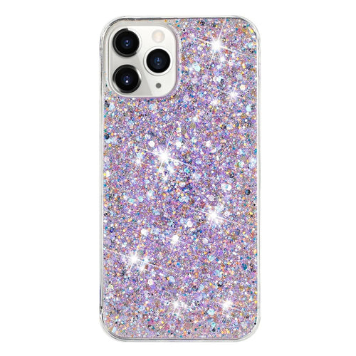 For iPhone 11 Pro Max Back Case Sparkle Epoxy Cell Phone Flexible TPU Cover - Purple - 1