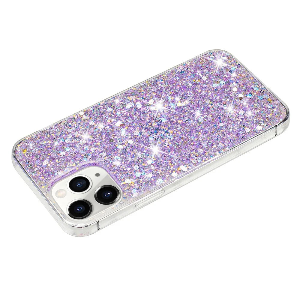 For iPhone 11 Pro Cover Sparkle Sequins Epoxy Shockproof TPU Phone Case - Purple - 2