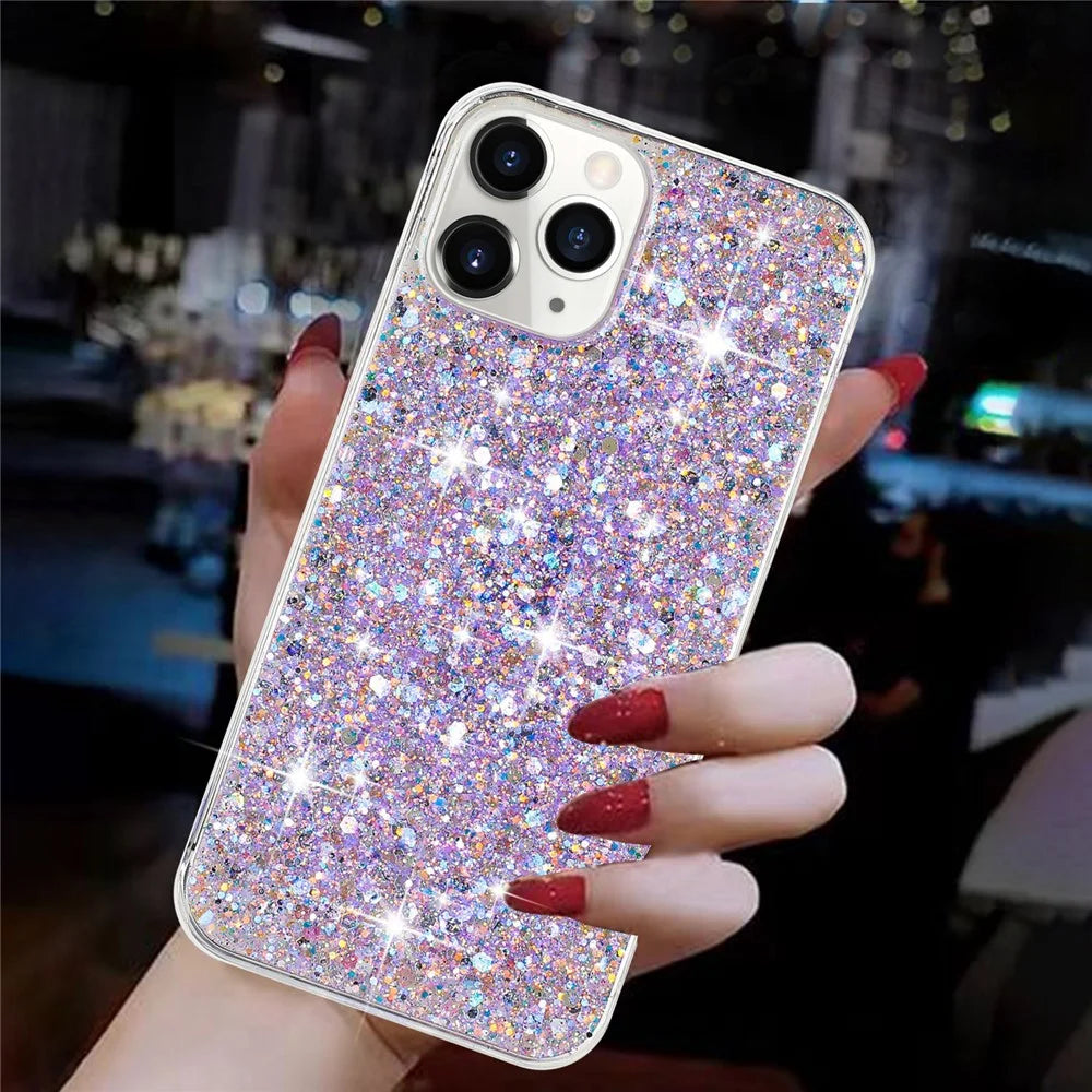 For iPhone 11 Pro Cover Sparkle Sequins Epoxy Shockproof TPU Phone Case - Purple - 4