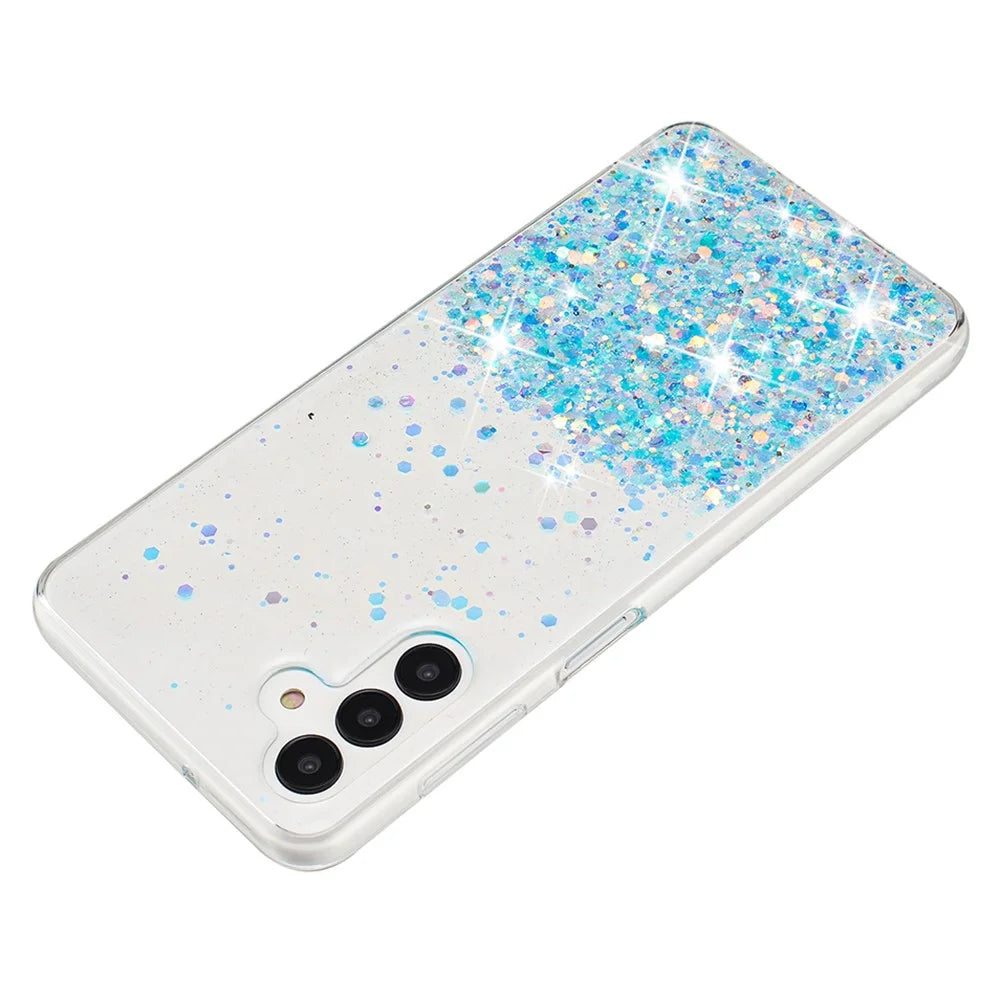 For Samsung Galaxy A15 5G Soft TPU Case Glitter Sparkle Epoxy Glow In The Dark Phone Cover - Blue - 3