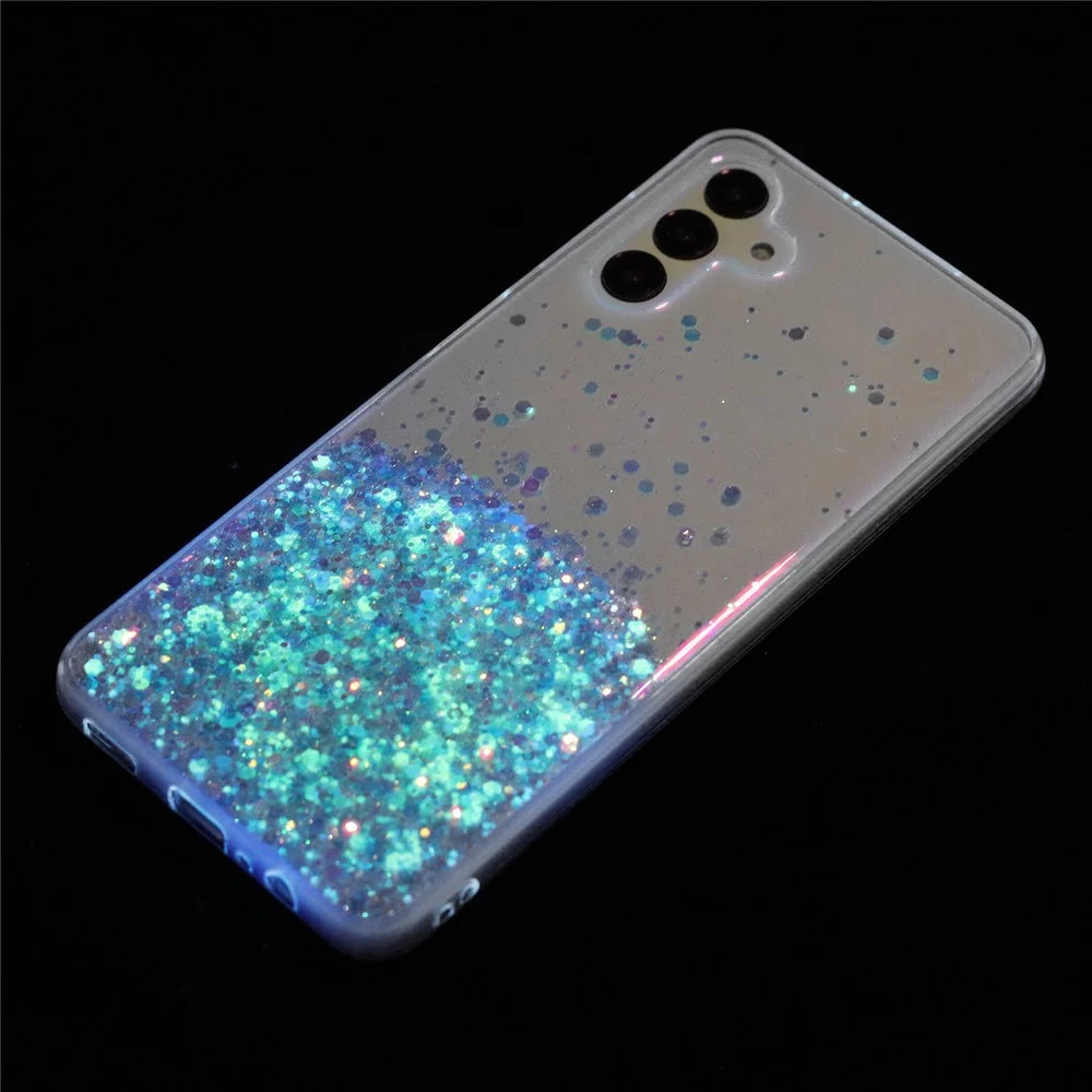 For Samsung Galaxy A15 5G Soft TPU Case Glitter Sparkle Epoxy Glow In The Dark Phone Cover - Blue - 5
