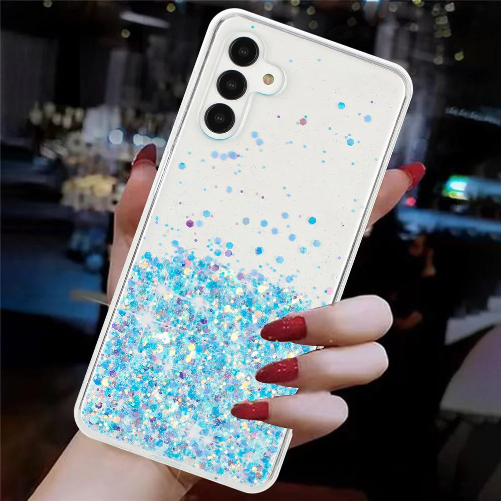 For Samsung Galaxy A15 5G Soft TPU Case Glitter Sparkle Epoxy Glow In The Dark Phone Cover - Blue - 7