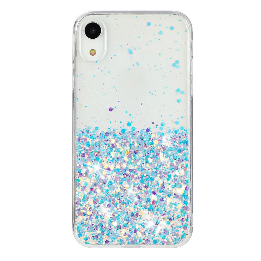 For iPhone XR Shockproof Phone Case Epoxy Glitter Sparkle Luminous TPU Phone Cover - White - 2