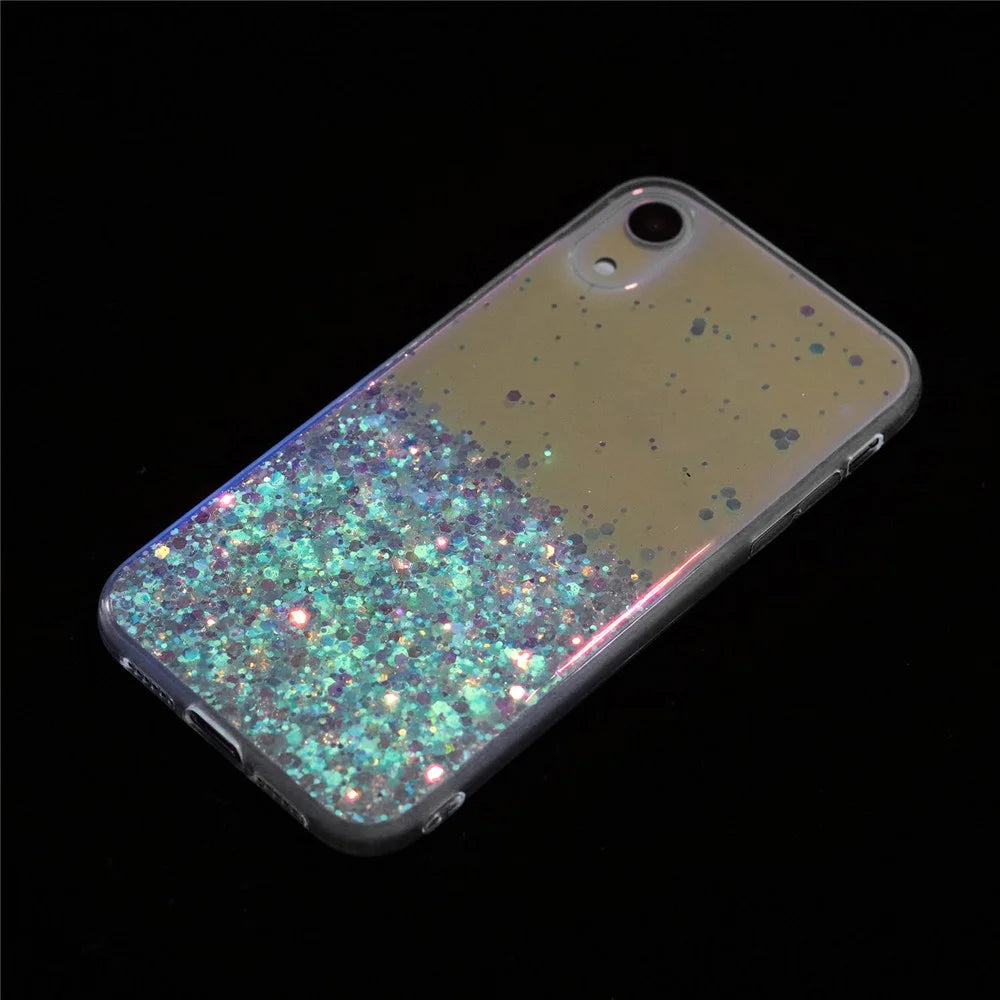 For iPhone XR Shockproof Phone Case Epoxy Glitter Sparkle Luminous TPU Phone Cover - White - 5