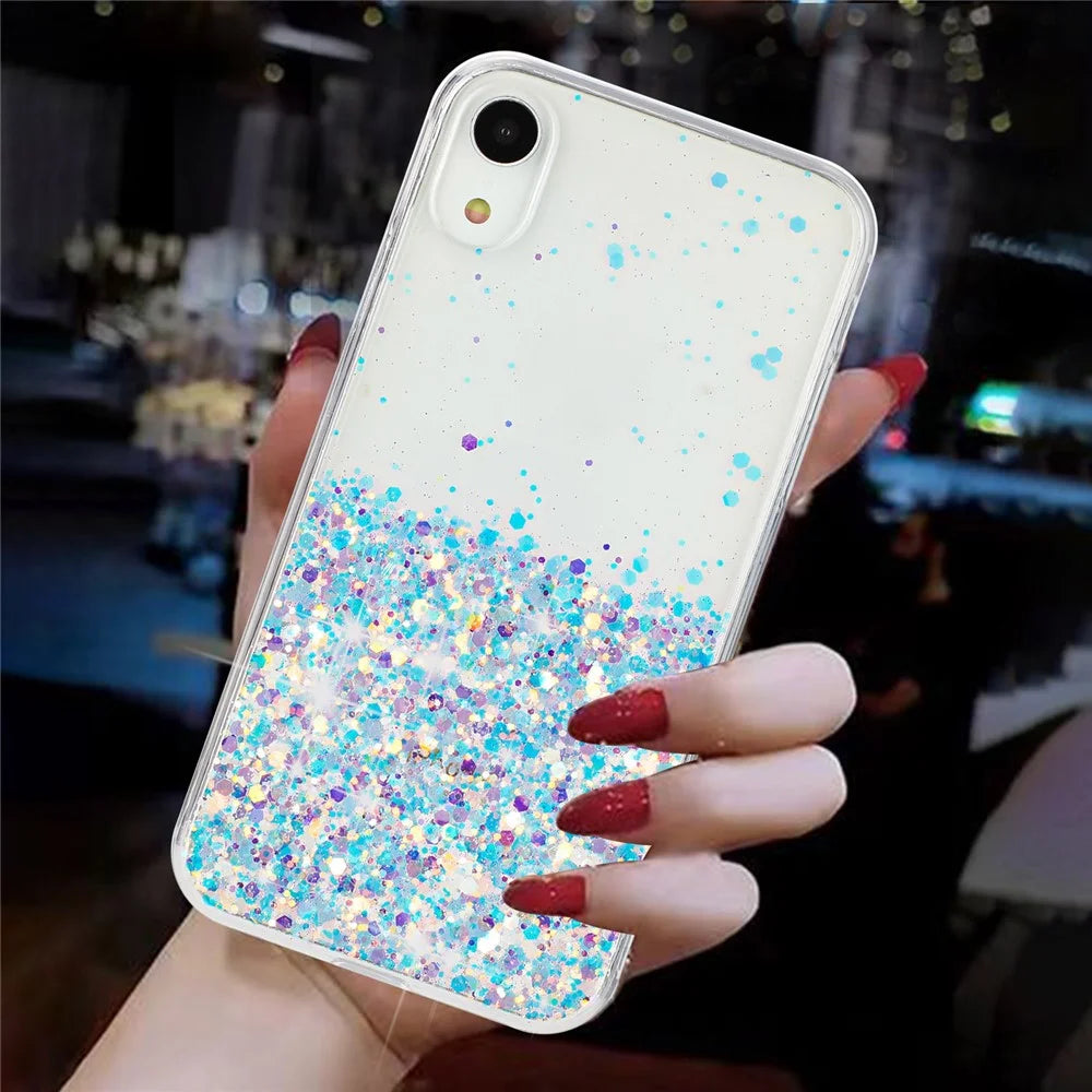 For iPhone XR Shockproof Phone Case Epoxy Glitter Sparkle Luminous TPU Phone Cover - White - 7