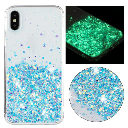 TPU Phone Cover for iPhone X / XS 5.8 inch Cases Anti-Scratch Epoxy Glitter Sparkle Luminous Phone Shell - Blue - 1