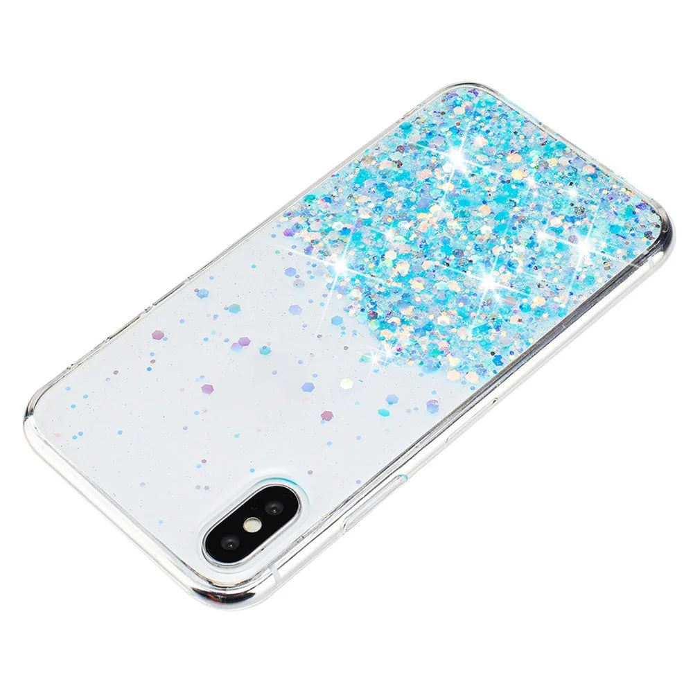 TPU Phone Cover for iPhone X / XS 5.8 inch Cases Anti-Scratch Epoxy Glitter Sparkle Luminous Phone Shell - Blue - 3