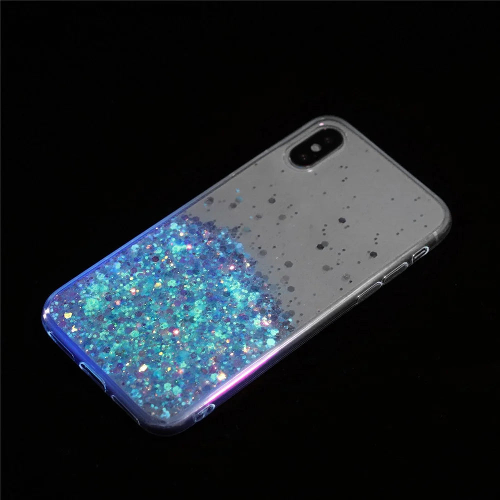 TPU Phone Cover for iPhone X / XS 5.8 inch Cases Anti-Scratch Epoxy Glitter Sparkle Luminous Phone Shell - Blue - 5