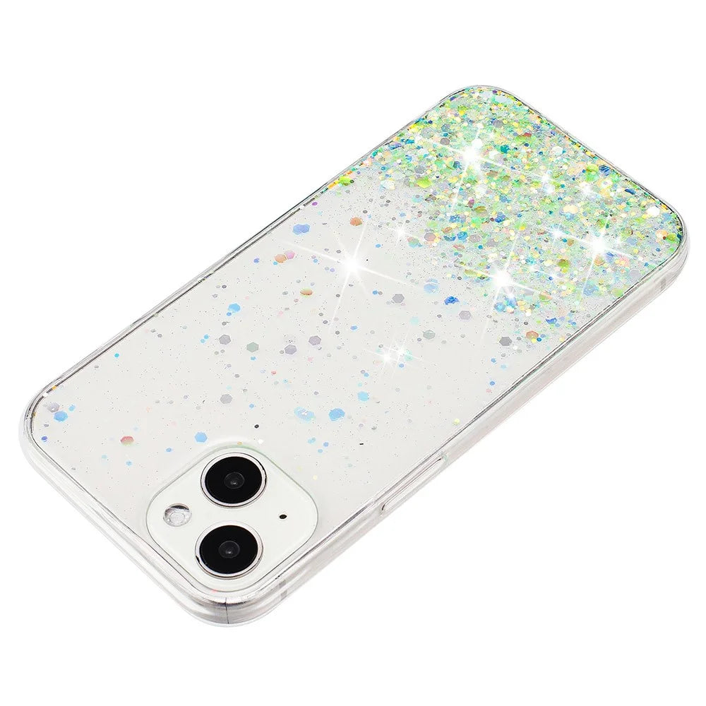 For iPhone 14 Cell Phone Case Anti-fall Epoxy TPU Glitter Sparkle Luminous Phone Cover - Green - 3