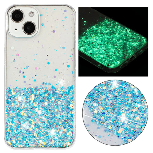 For iPhone 13 6.1 inch Cell Phone Cases Epoxy TPU Glitter Sparkle Luminous Phone Cover - Blue - 1