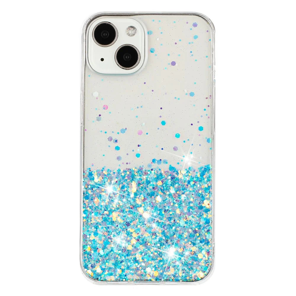 For iPhone 13 6.1 inch Cell Phone Cases Epoxy TPU Glitter Sparkle Luminous Phone Cover - Blue - 2