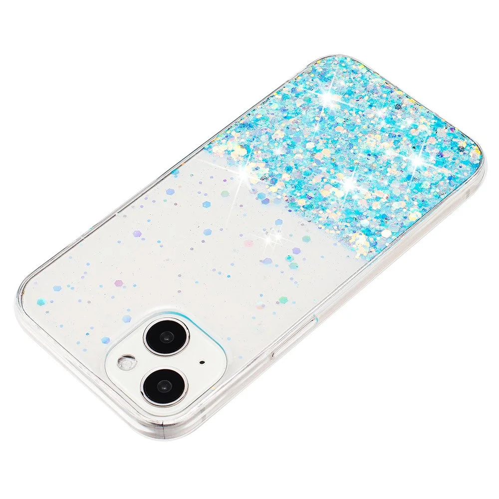 For iPhone 13 6.1 inch Cell Phone Cases Epoxy TPU Glitter Sparkle Luminous Phone Cover - Blue - 3