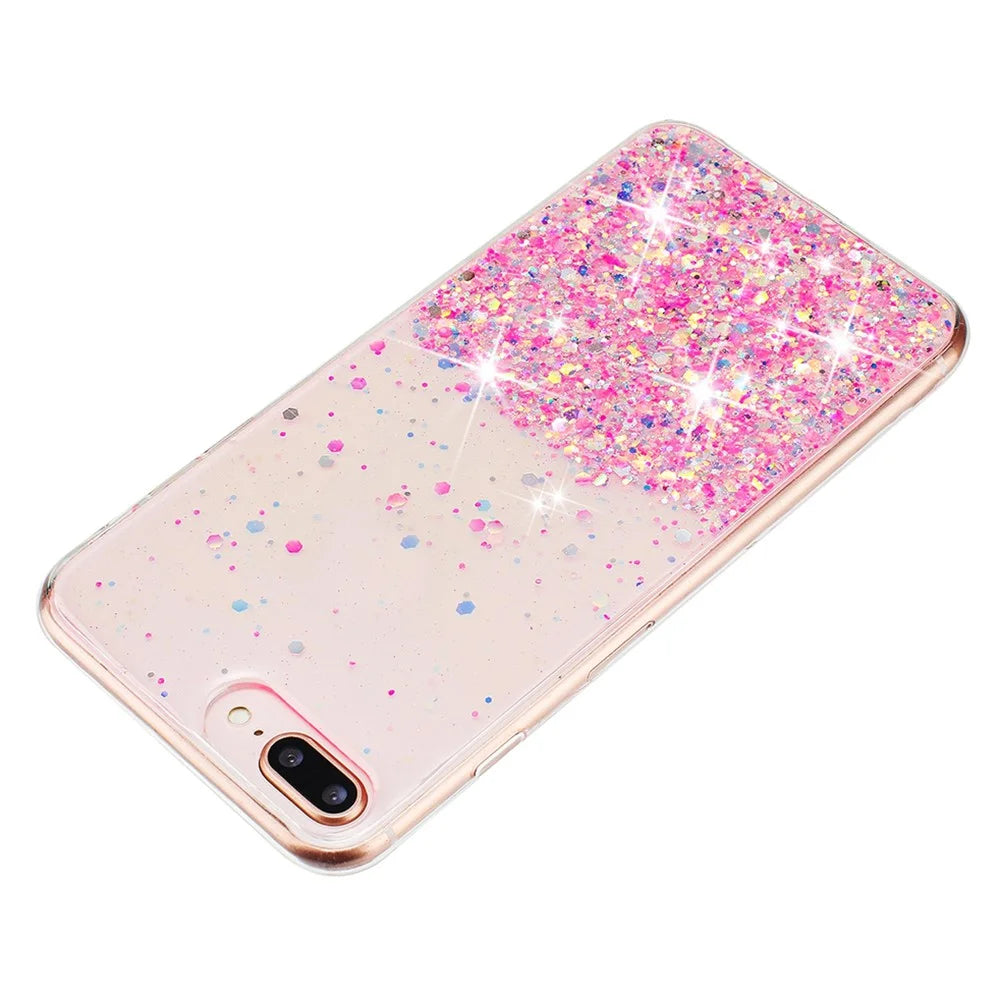 For iPhone 6 Plus/7 Plus/8 Plus 5.5 inch Case Luminous Sequins Anti-fall TPU Phone Cover - Pink - 3