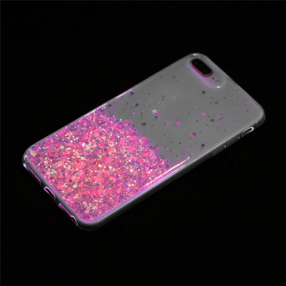 For iPhone 6 Plus/7 Plus/8 Plus 5.5 inch Case Luminous Sequins Anti-fall TPU Phone Cover - Pink - 5