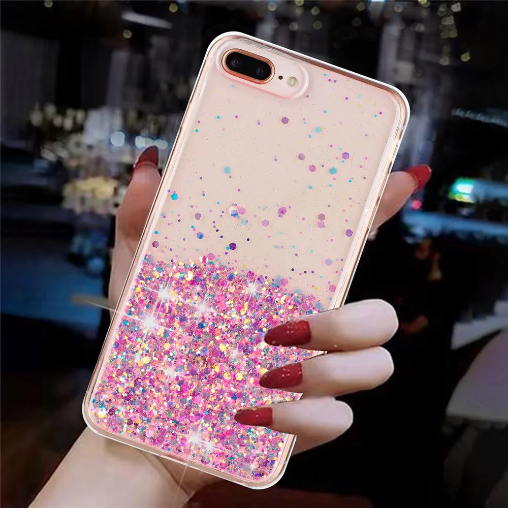 For iPhone 6 Plus/7 Plus/8 Plus 5.5 inch Case Luminous Sequins Anti-fall TPU Phone Cover - Pink - 7